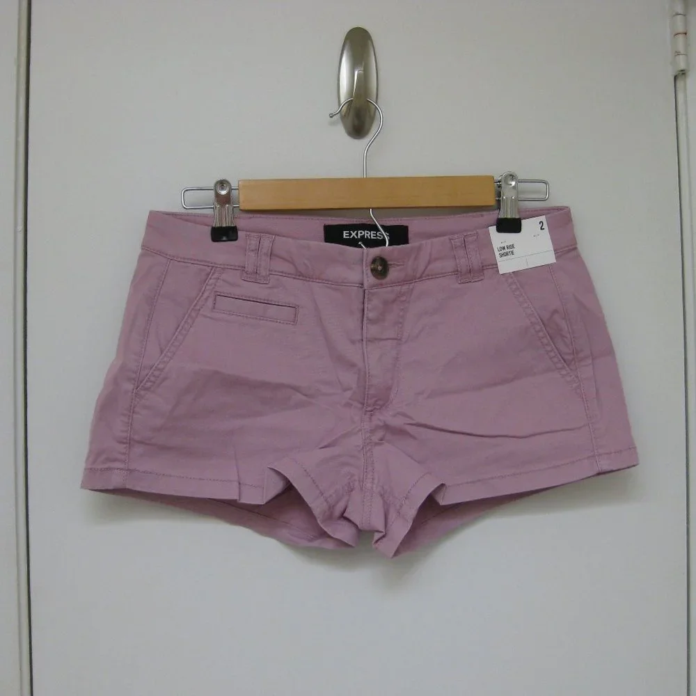 NWT Express light purple pink twill low rise shorts 2